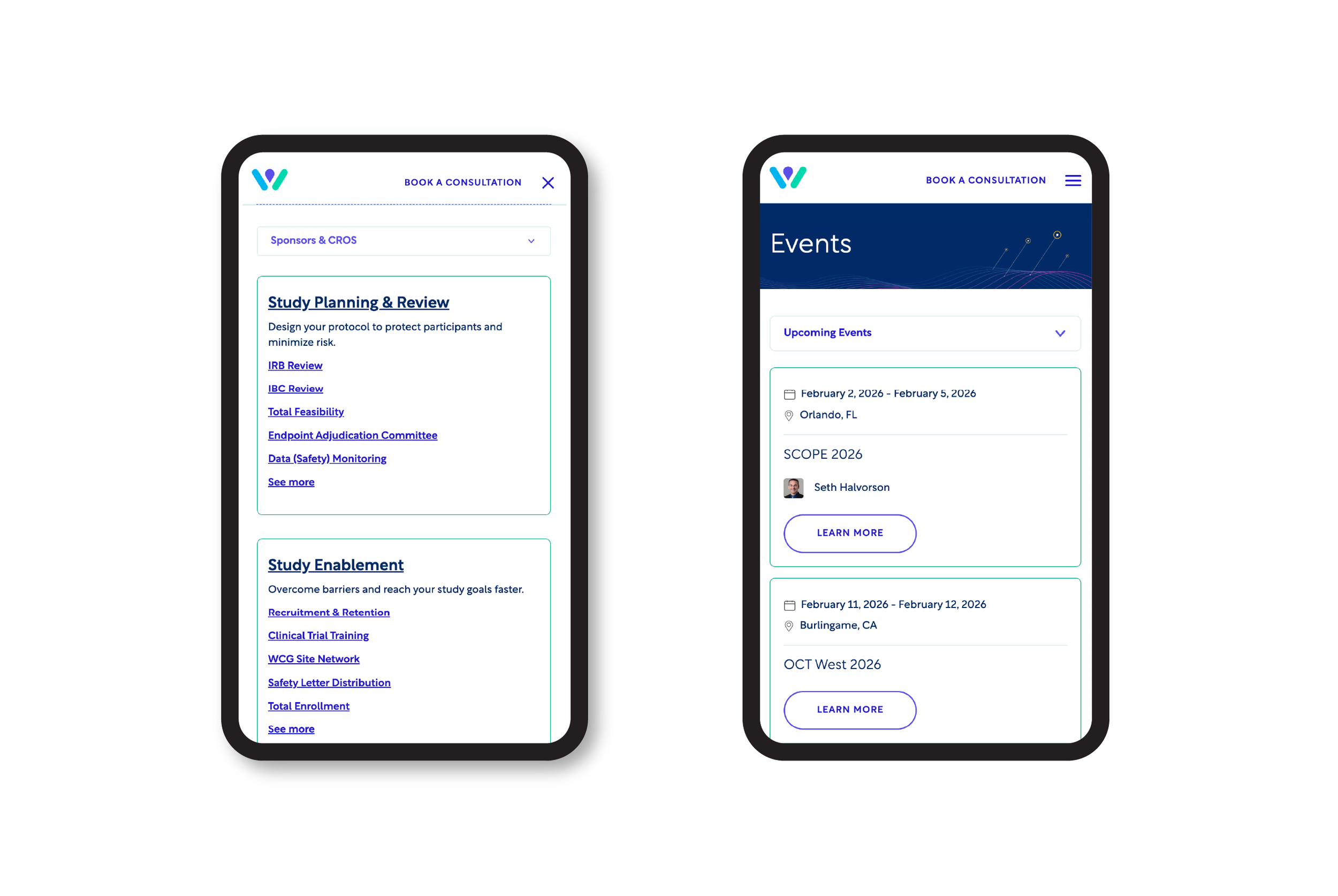 mobile screens for WCG Clinical