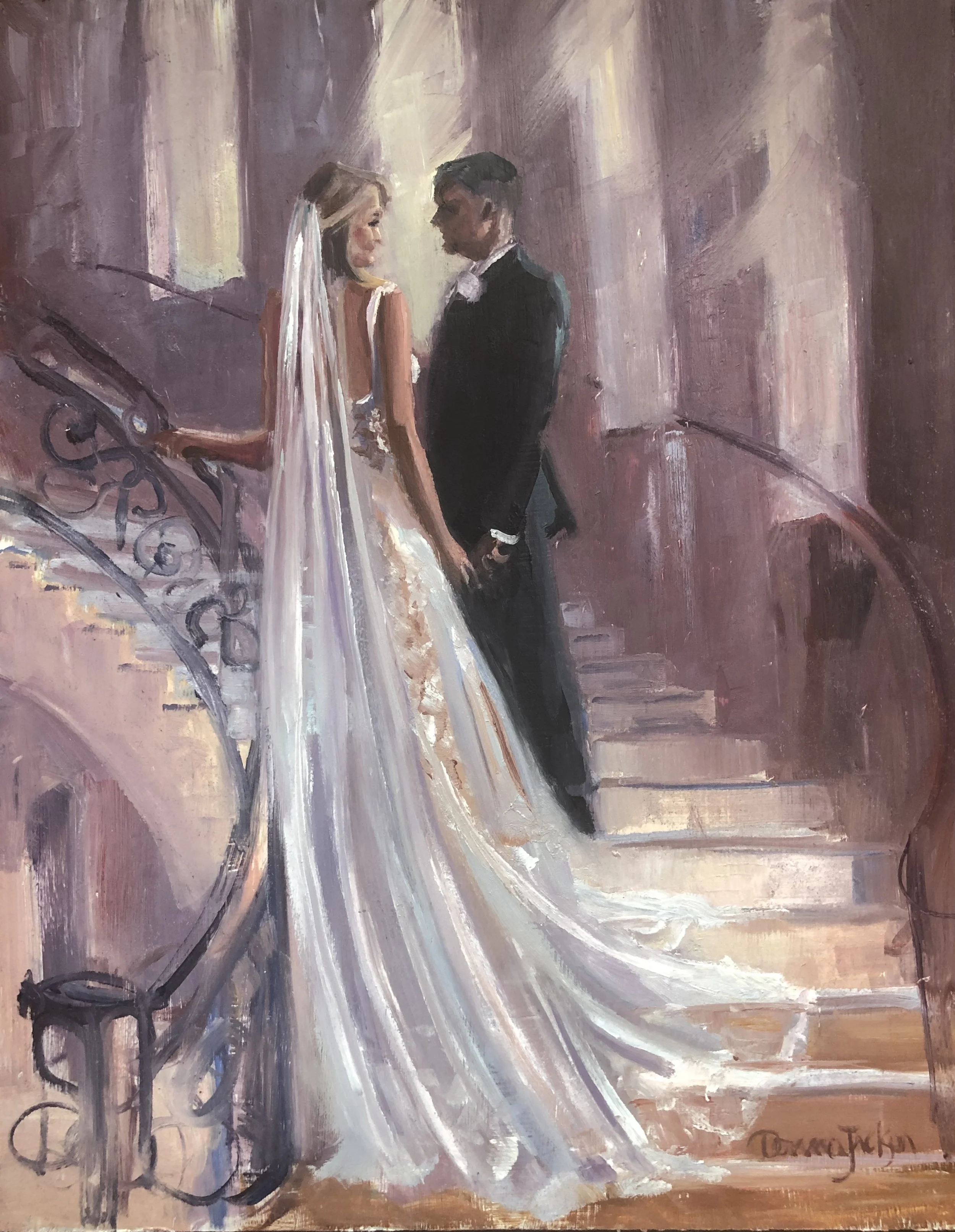 While painting the “live painting” at Mariah and Aaron’s wedding I took a photo of this scene and painted it the next week in my studio.