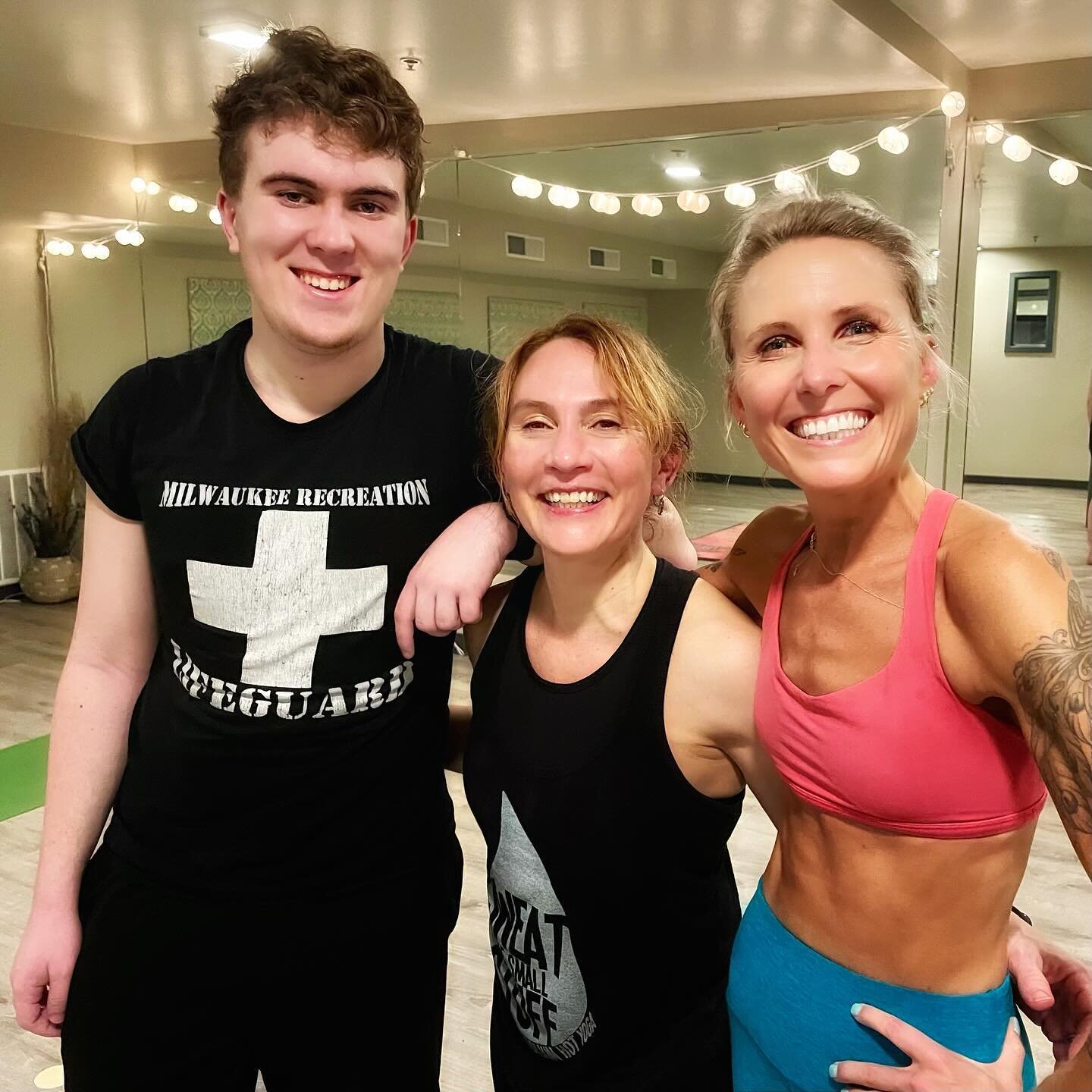 Kiddo made it through his first yoga class and it was a doozy: Hot Power with @keeleymat.on.the.mat at @healiumhotyoga In photo two even the phone was sweating 💪🥵 He&rsquo;s only home from college for a couple more weeks and hoping he will take one