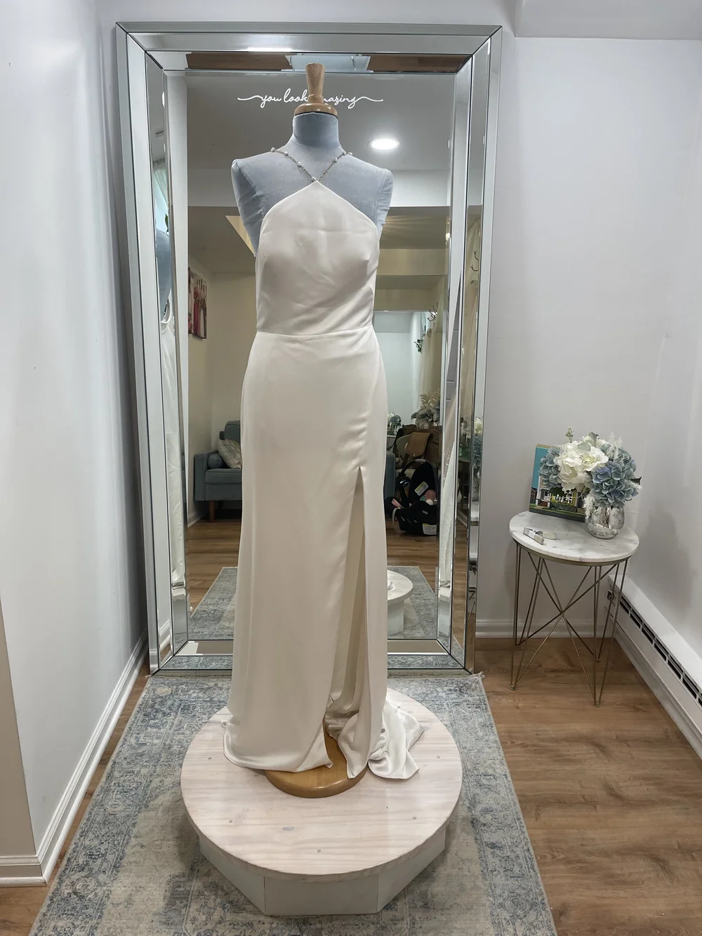 open back satin halter dress Orange Satin Halter Mermaid Prom Dress with Open Back Bow – SS158 –  Viniodress main image 0