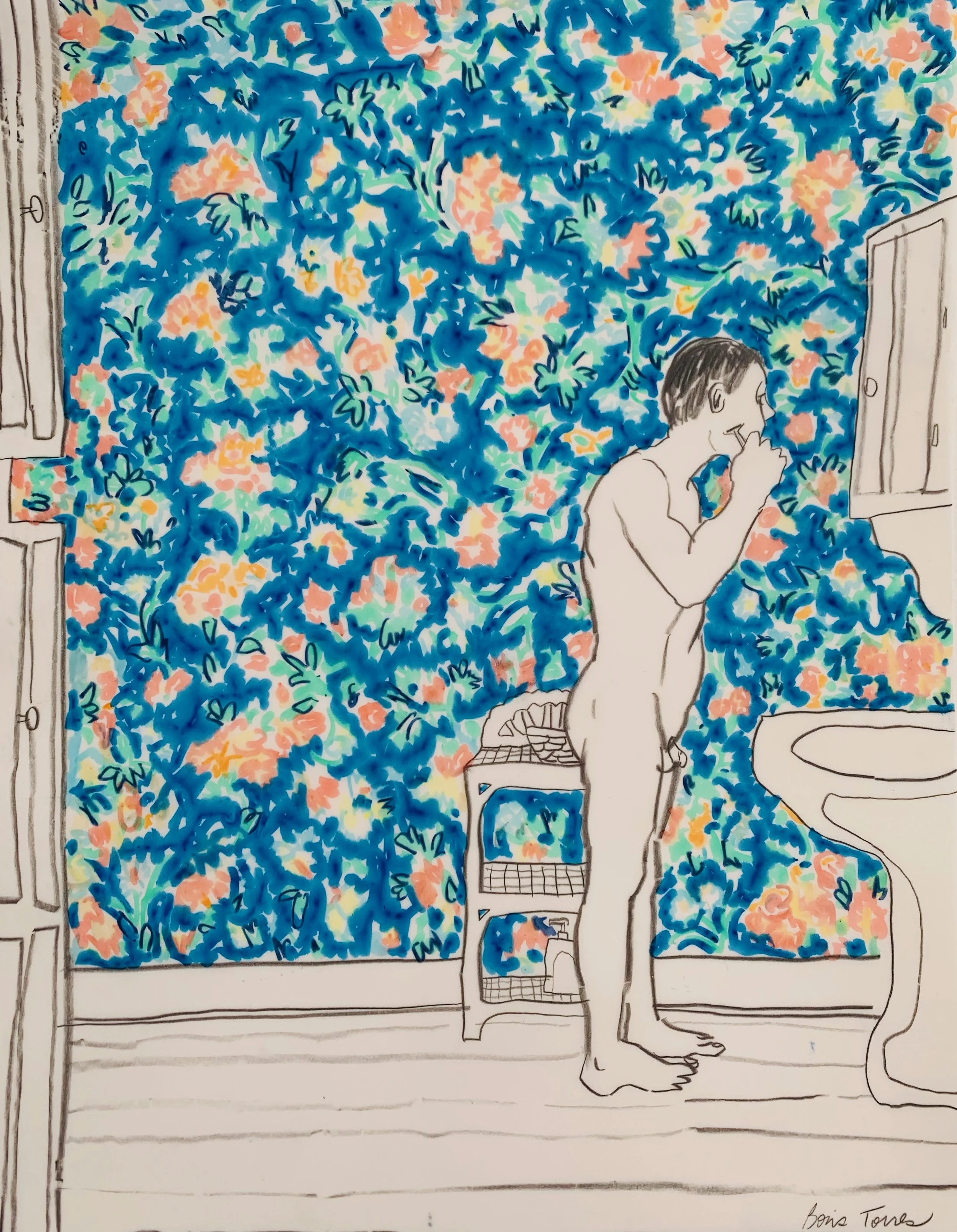 "7:45 am," by Boris Torres; marker and pencil on paper, 10x14 inches, 2016.
