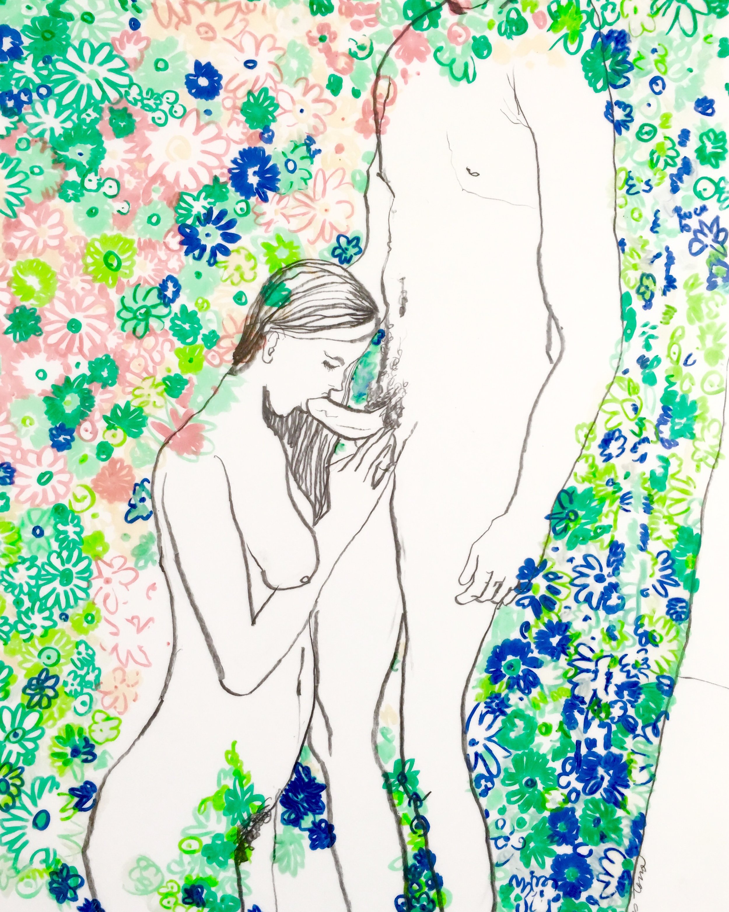 "Shower curtain," by Boris Torres; marker and pencil on paper, 10x14 inches, 2016.