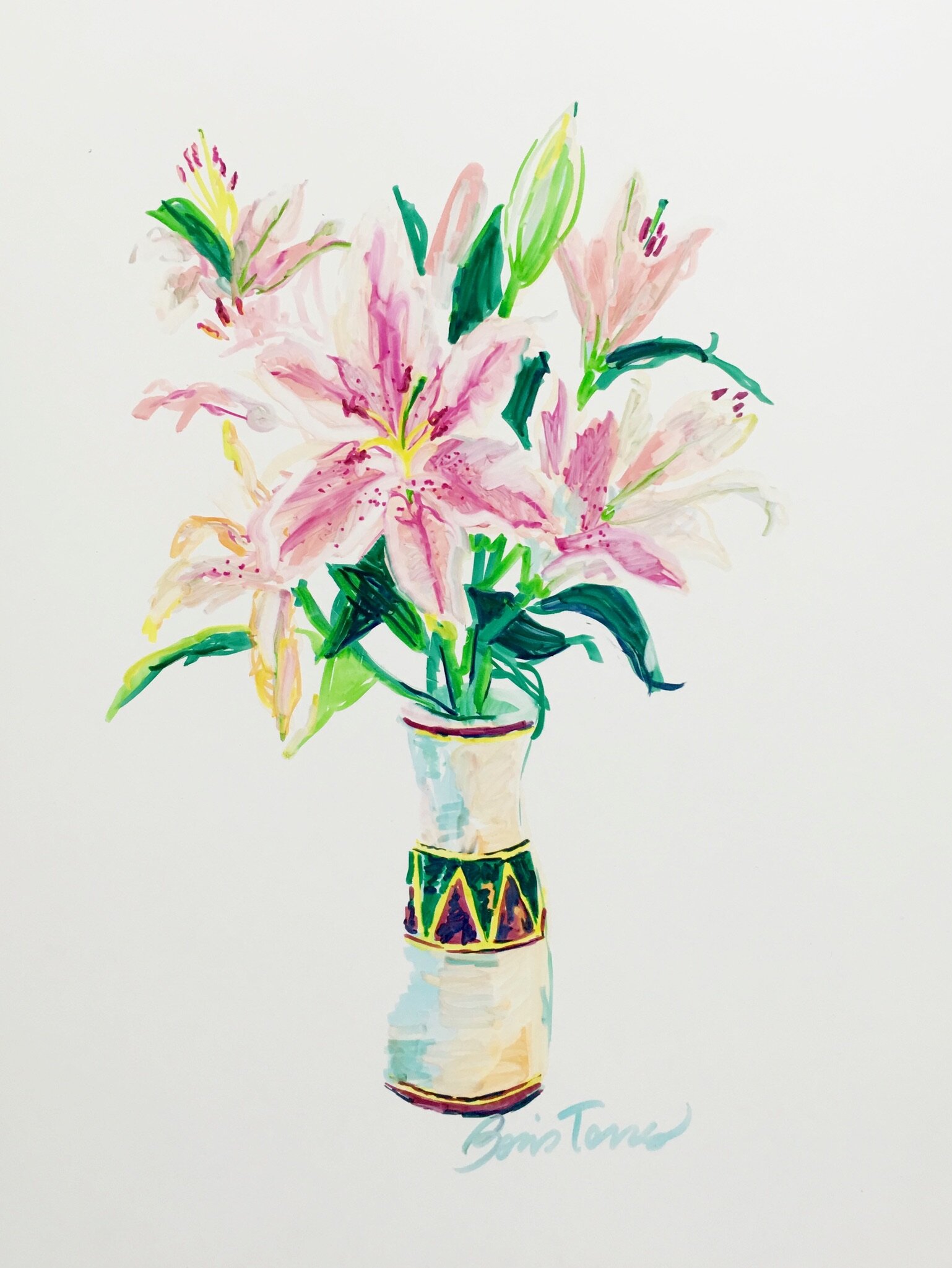 "Birthday lilies," by Boris Torres; marker on paper, 10x14 inches, 2016