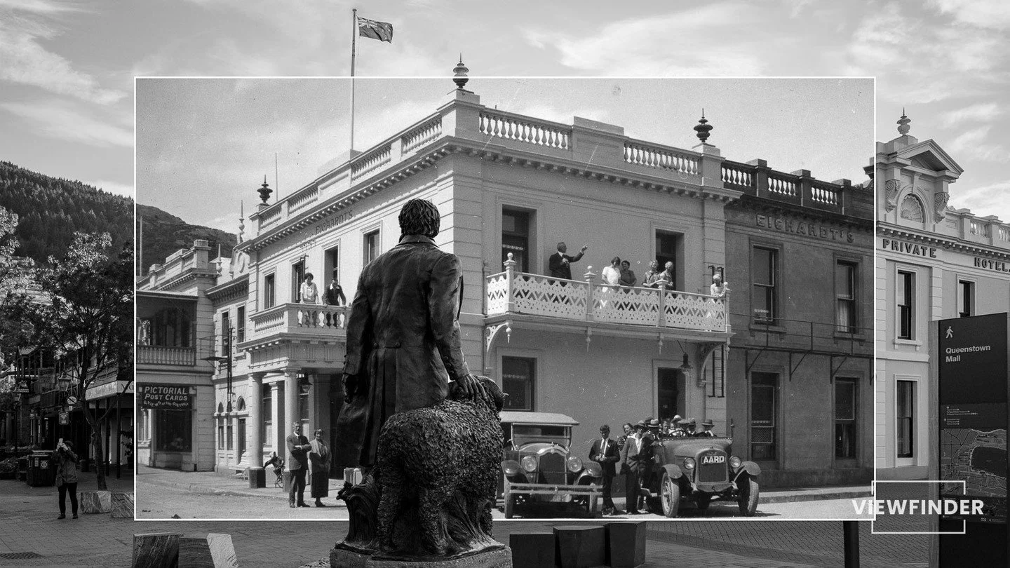 Eichardt's Hotel, Queenstown, c. 1910-1930⁠
⁠
From the @Lakesdistrictmuseum collection in Arrowtown, this photograph of @Eichardts Hotel in Queenstown dates from the early 20th century, likely between 1910 and 1930. A large group is gathered outside 