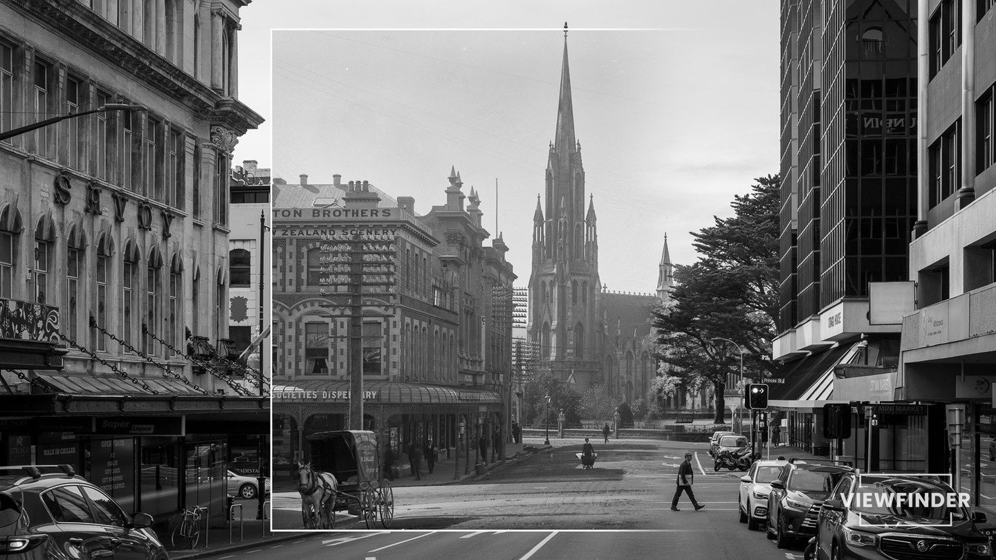 Another print from my Viewfinder series, this features the First Church of Otago in Dunedin, photographed by commercial photographer John Morris (1854-1919) circa 1900. One of my personal favourites from the series.⁠
⁠
Featured image: First Church, D