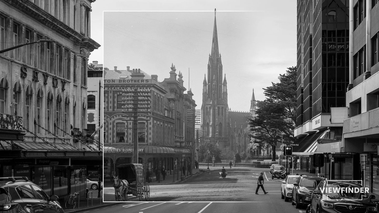 Another print from my Viewfinder series, this features the First Church of Otago in Dunedin, photographed by commercial photographer John Morris (1854-1919) circa 1900. One of my personal favourites from the series.⁠
⁠
Featured image: First Church, D