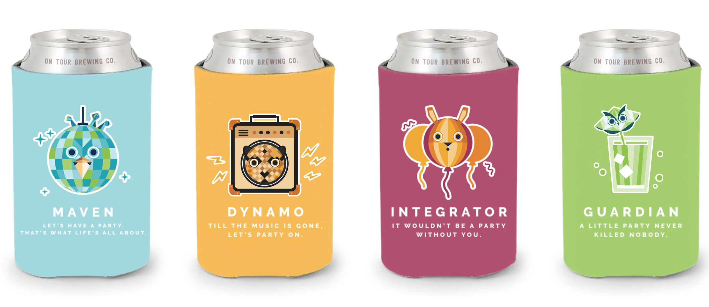 Koozies that helped illustrate what kind of Party Animals our Personas can turn into.