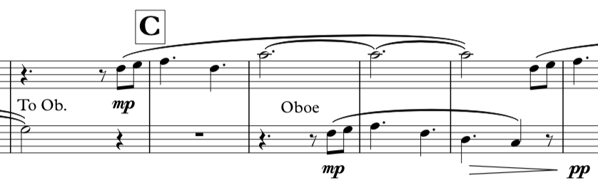 Flute and oboe dancing together.
