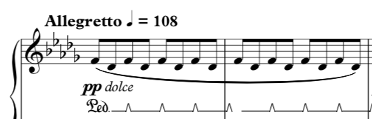 Opening bars. This rhythm will continue for the rest of the piece.