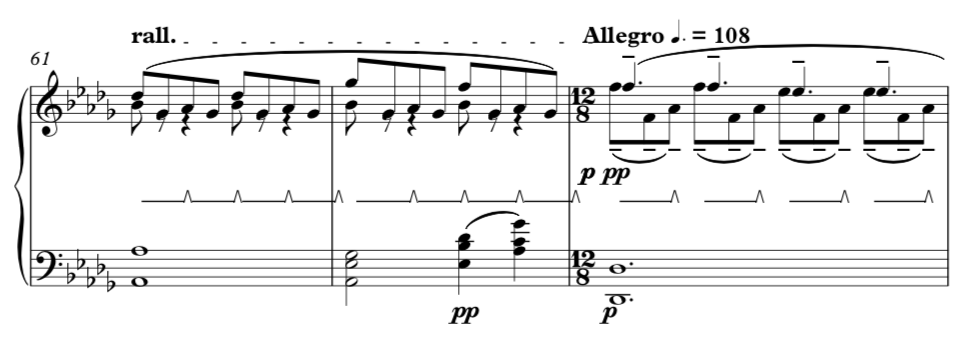 Transition from 4/4 to 12/8, signalling the start of the ‘B’ (development) section.