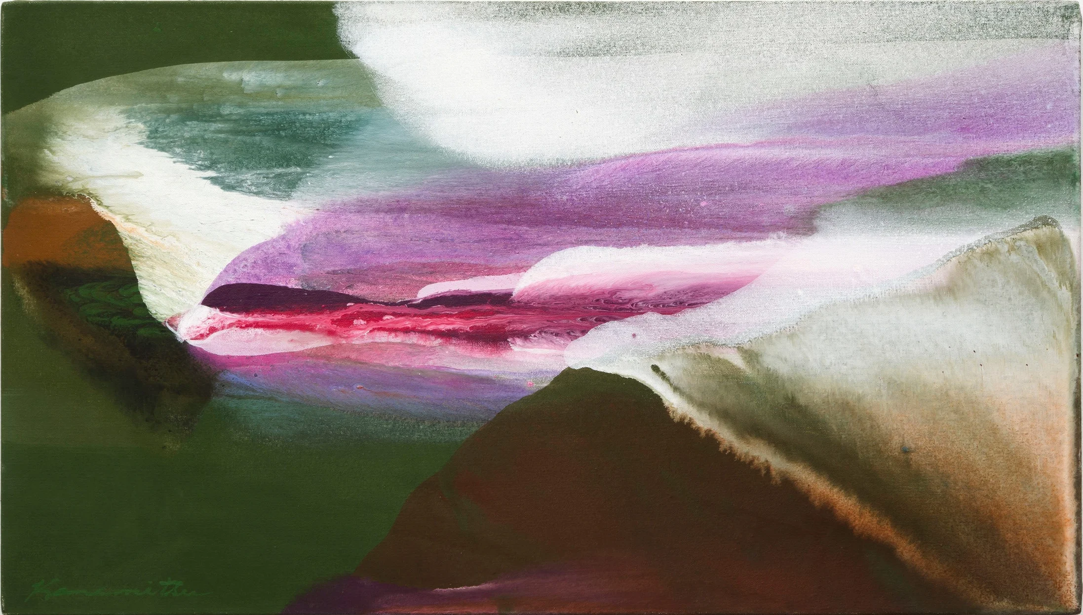 Spring 7PM , 1986 acrylic on canvas 18.25 x 32 inches; 46.4 x 18.3 centimeters