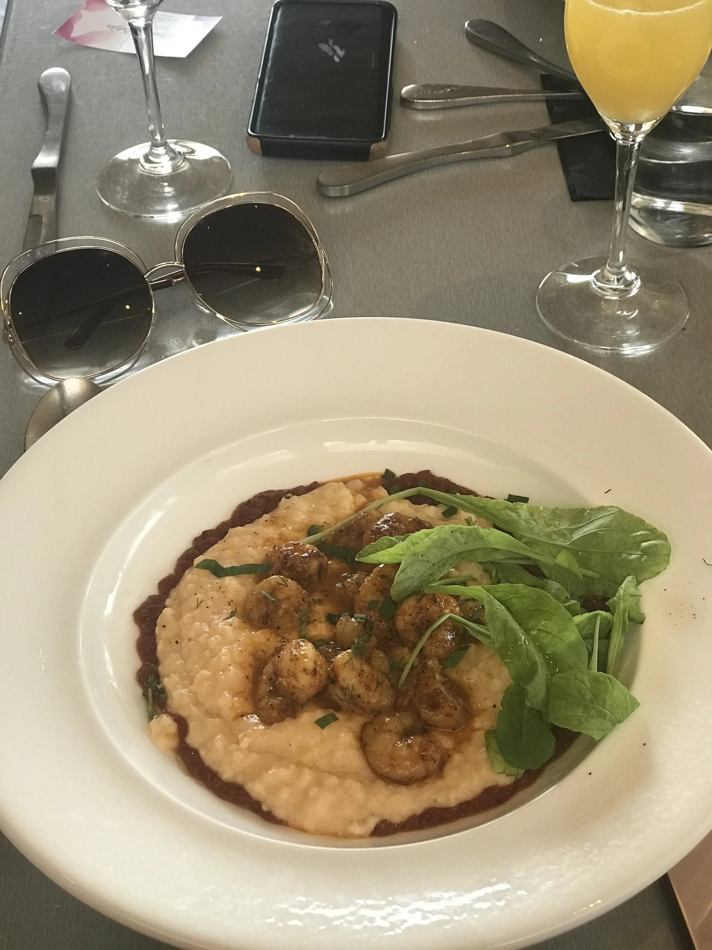 The grits with blackened shrimp was amazing!