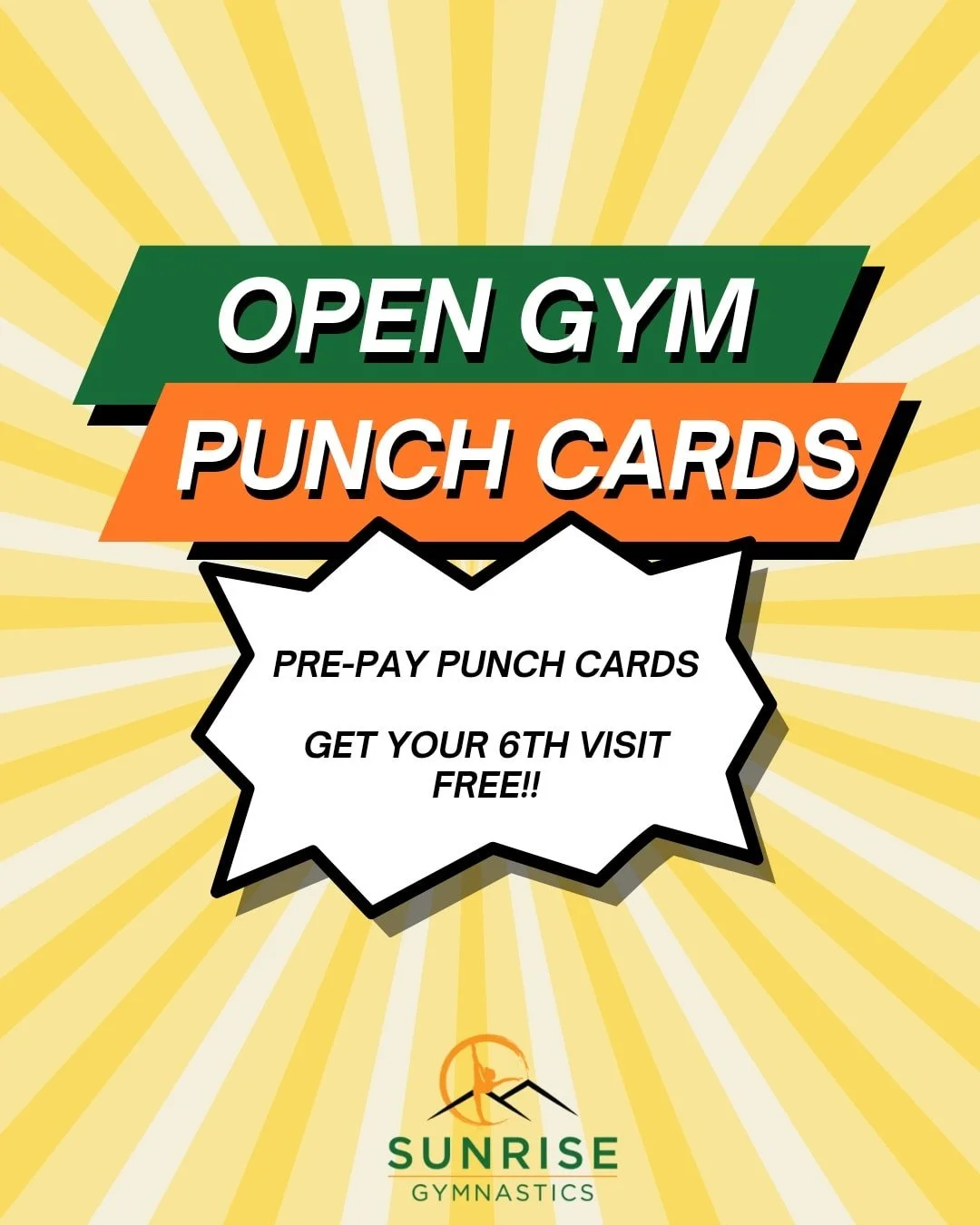 π’We are now offering open gym punch cards!π’
Pre-pay punch cards are available for:
ποΈ$75, 5 visits with the 6th visit free.
ποΈ$50 sibling punch cards, 5 visits with the 6th visit free.
Punch cards expire 6 months from the date of purchase and wil