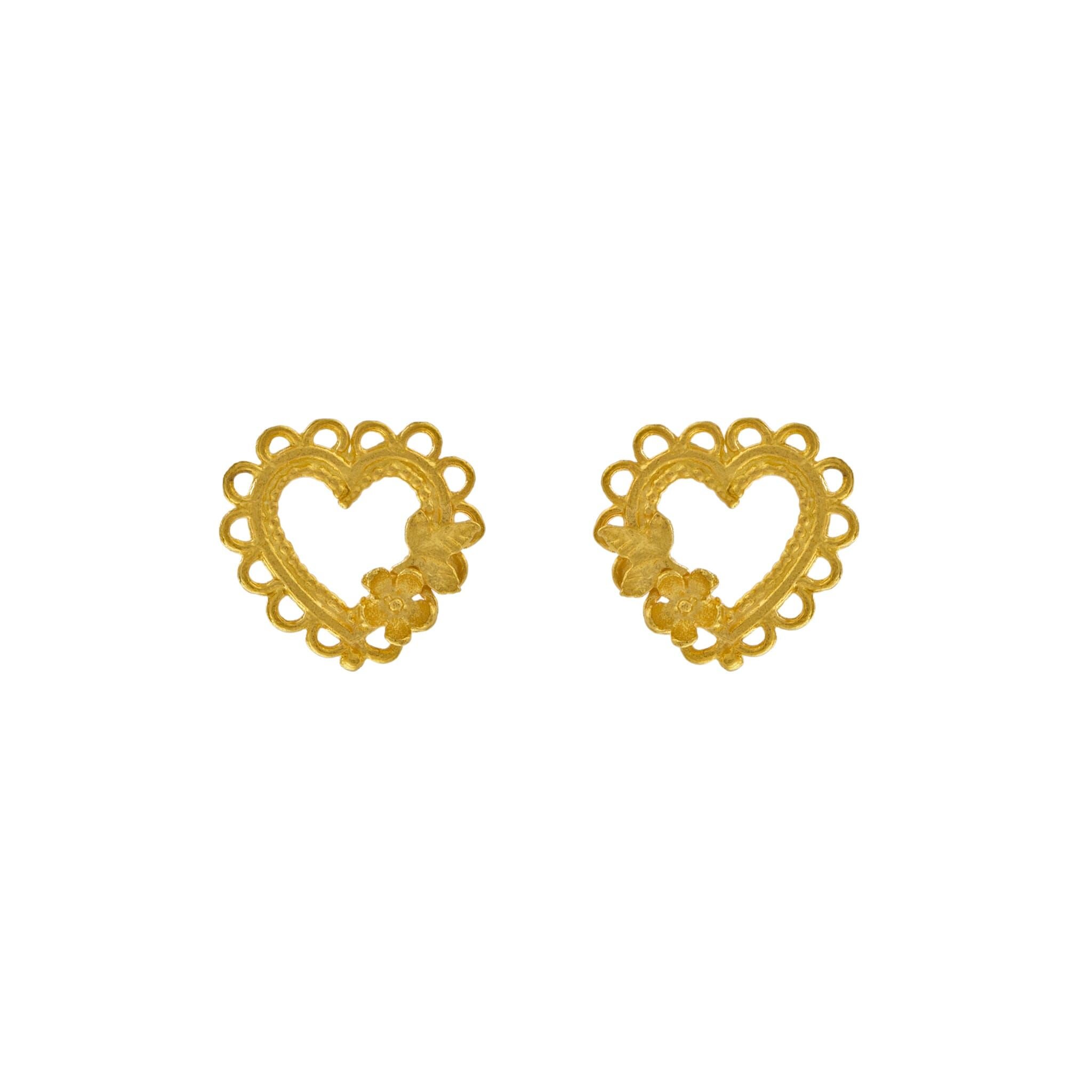 Lace Edged Heart & Flower Stud Earrings