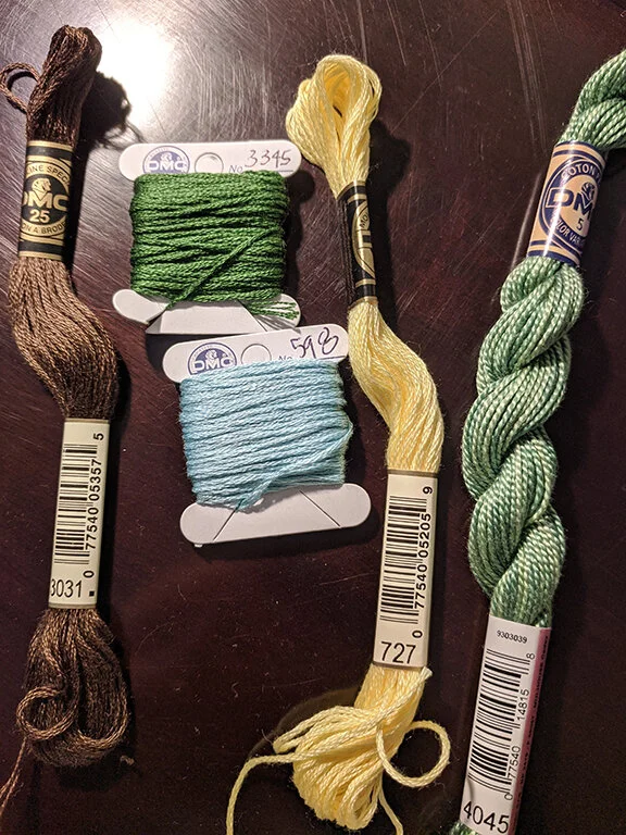 Here are my floss choices for stitching the background details.