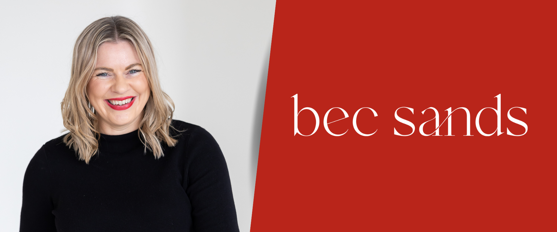 Potrait of Bec Sands as if welcoming you to her website