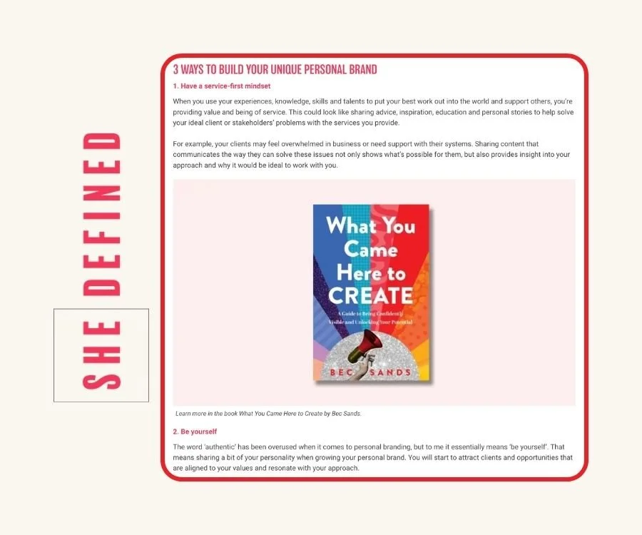 Image of Bec Sands' media coverage in She Defined