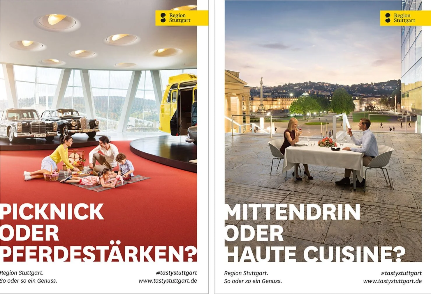 Familie und Paar am Schlossplatz und im Mercedes Benz Museum Stuttgart