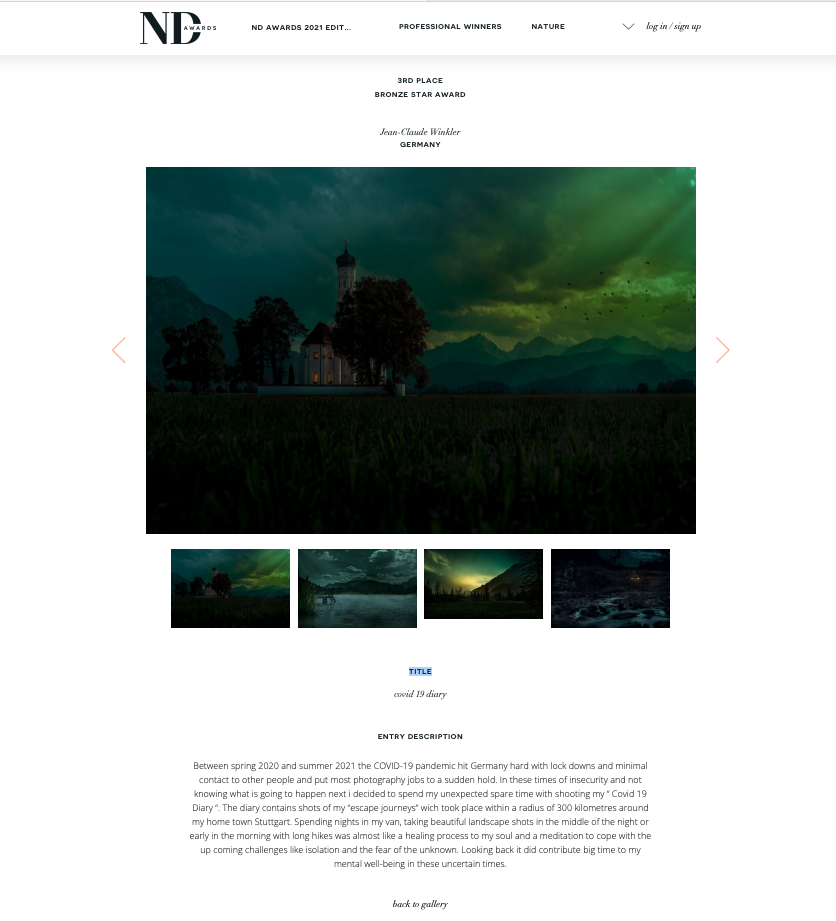 ND Awards 2021 - "Covid 19 Diaries" Jean-Claude Winkler