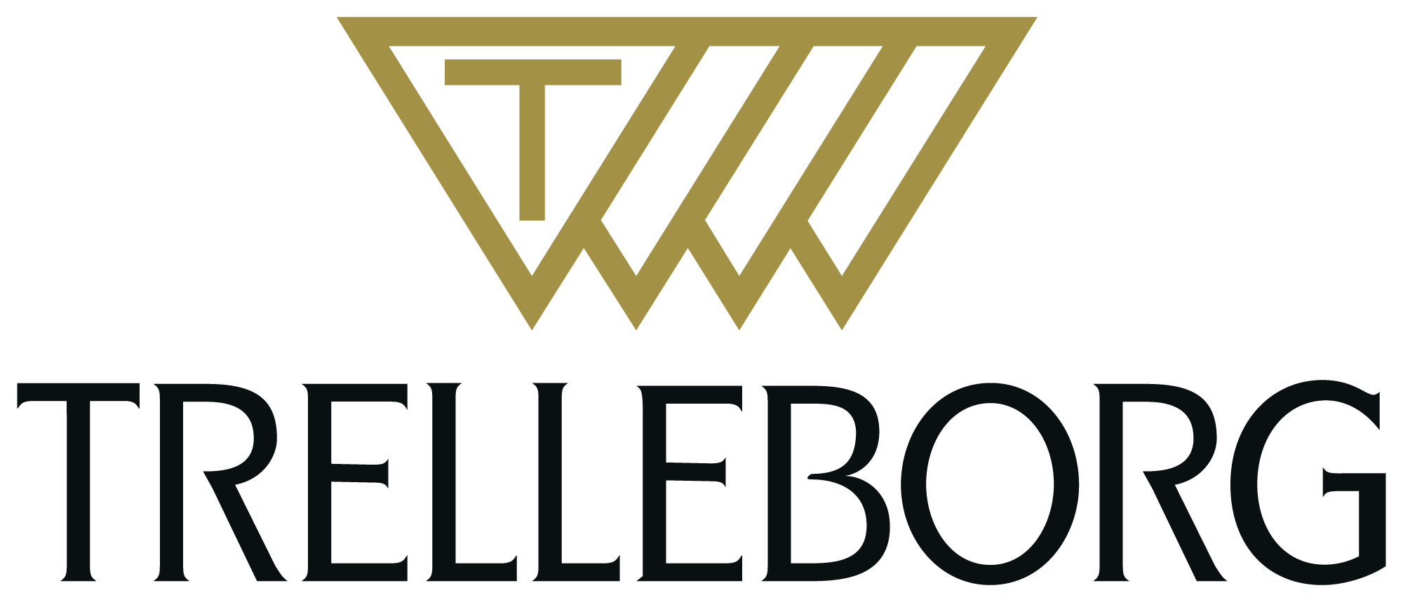 Logo mit goldfarbenem Dreieck, das Buchstaben T, K, W bildet, und schwarzem Text darunter, der 'TRELLBORG' liest.