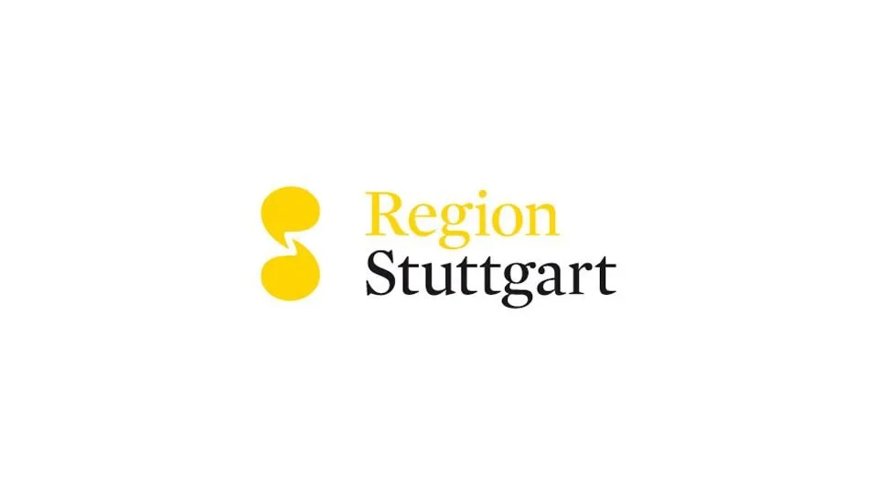 Logo der Region Stuttgart, bestehend aus zwei gelben, stilisierten Sprechblasen und dem Text 'Region Stuttgart' in schwarz und gelb.