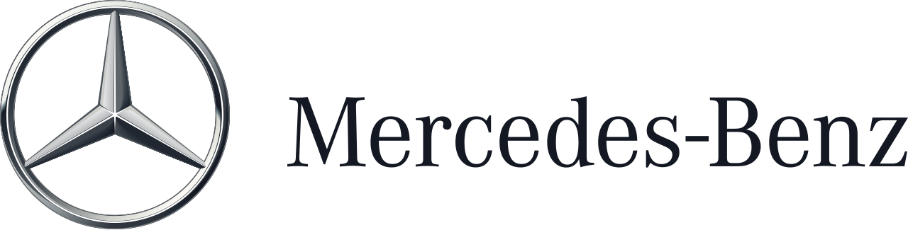 Das Bild zeigt das Mercedes-Benz Logo und den Schriftzug "Mercedes-Benz" daneben.