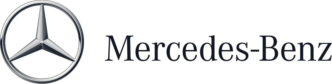 Das Bild zeigt das Mercedes-Benz Logo und den Schriftzug "Mercedes-Benz" daneben.