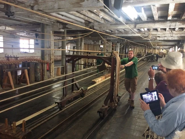 Forming a three stranded rope. The Ropery is still a commercial enterprise.