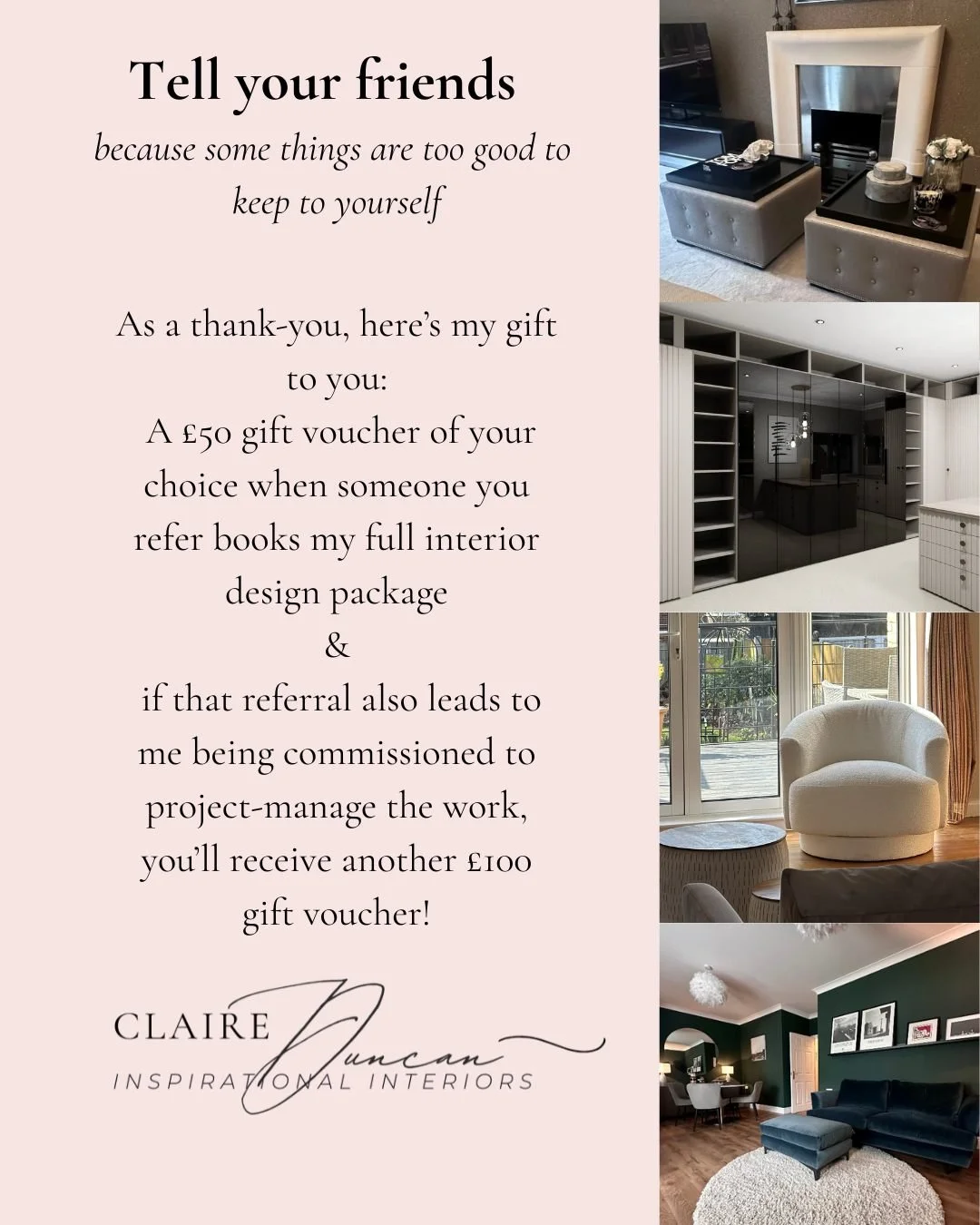 Spread the word and get rewarded.
Refer a new client to me and receive up to £150 as a thank-you when they commission my design & PM services
#ReferralProgram #Earn150