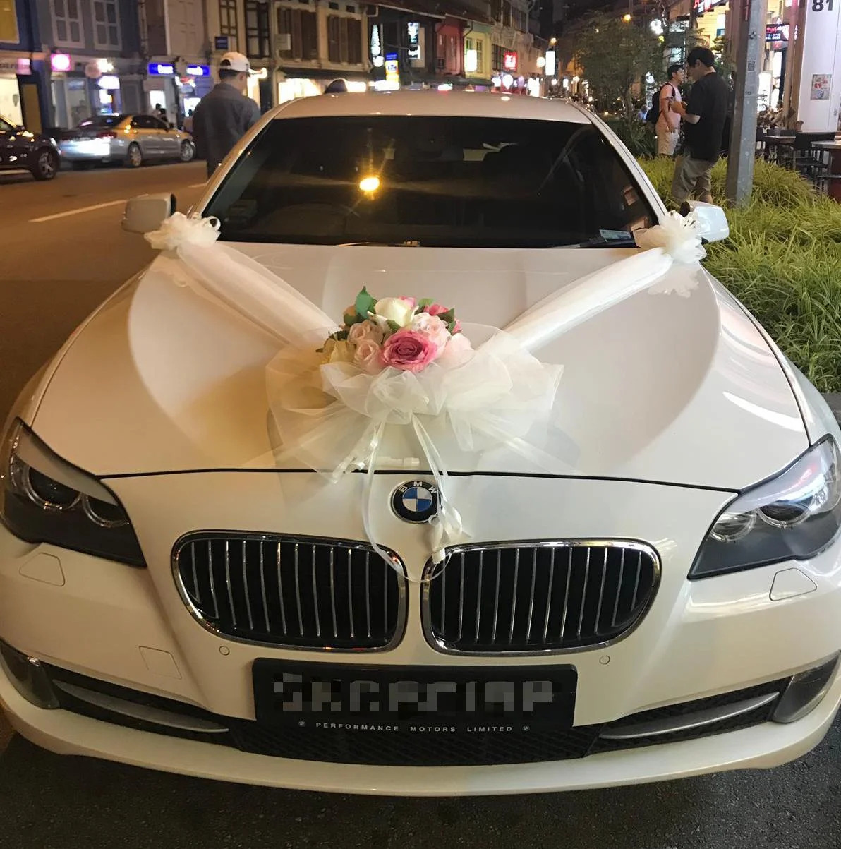 BMW 5 Series White Wedding Car Night