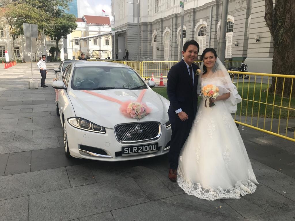 Couple with Jaguar XF 