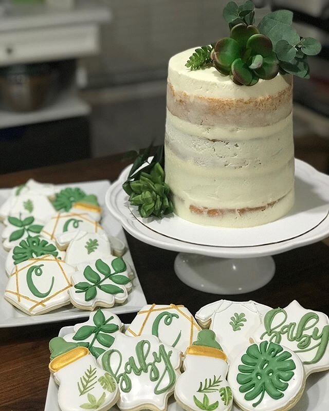 Lovin all the green here...especially the succulents!! Thank you so much Kelley Sims! #babyshowercookies #succulents  #cookies #royalicing #decoratedcookies #sugarcookies #sweetlyinspired #cupcakes #cakes #TampaSmallBusiness #supportsmallbusiness #Ro
