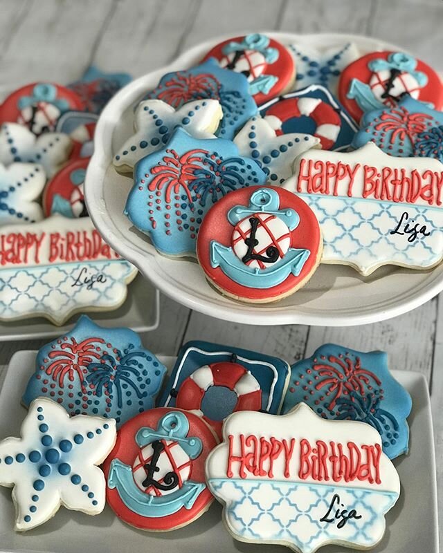 Happy Birthday Lisa!! I hope you and the girls had a fabulous weekend celebrating your birthday in Homosassa! #RedWhiteAndBlue #Fireworks #NauticalCookies  #cookies #royalicing #decoratedcookies #sugarcookies #sweetlyinspired #cupcakes #cakes #TampaS