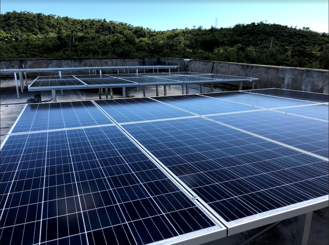 Rooftop solar panels atop a fire station in Vieques