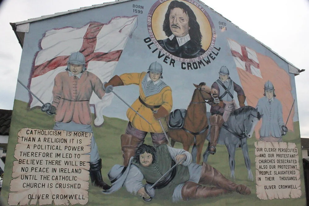 A mural on the Shankill Road from circa 2009. The quotes attributed to Cromwell reinforce the foundation myth of modern day unionism.