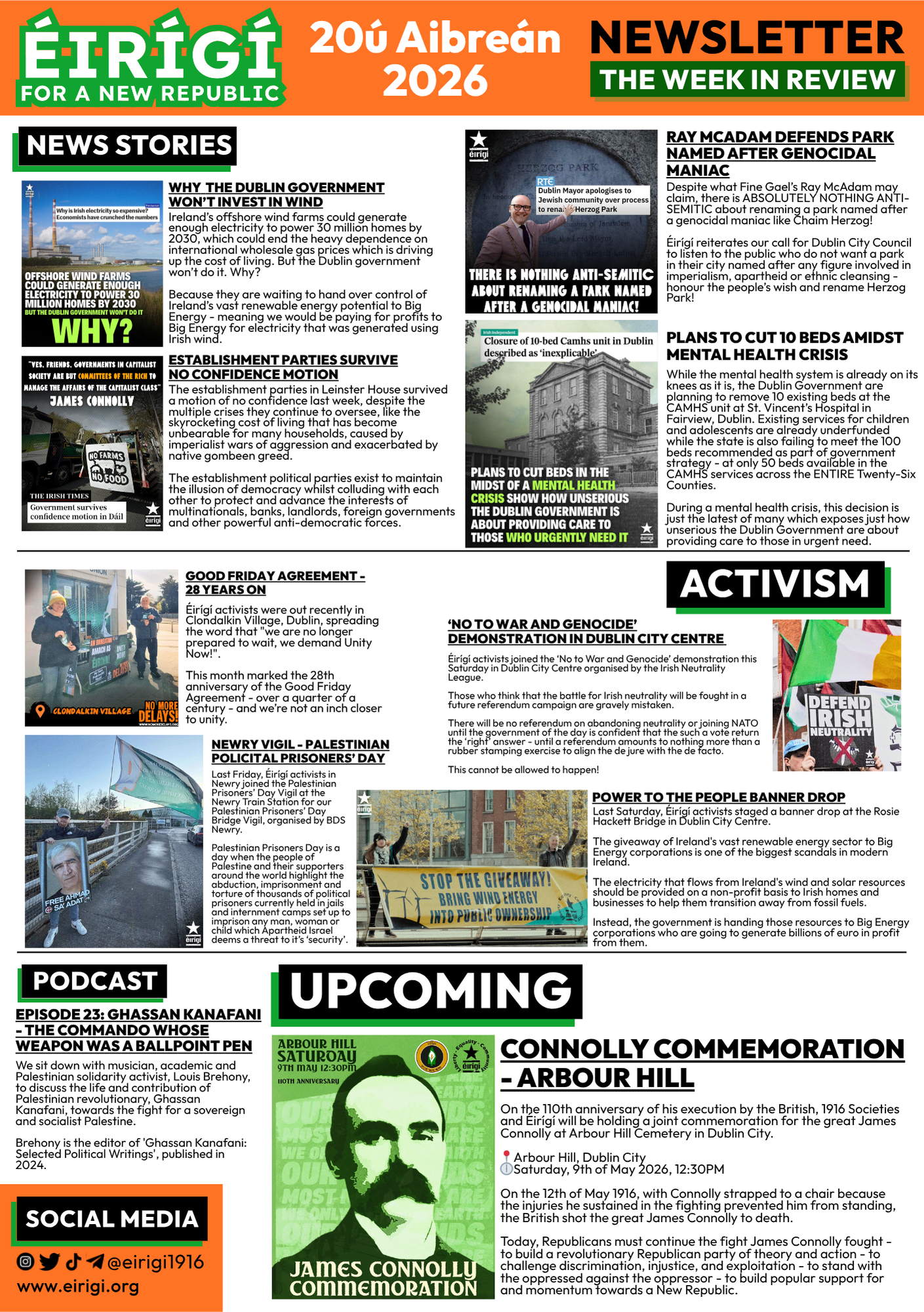 The Week In Review - Éirígí Newsletter, 20ú Aibreán 2026 — Éirígí For A ...
