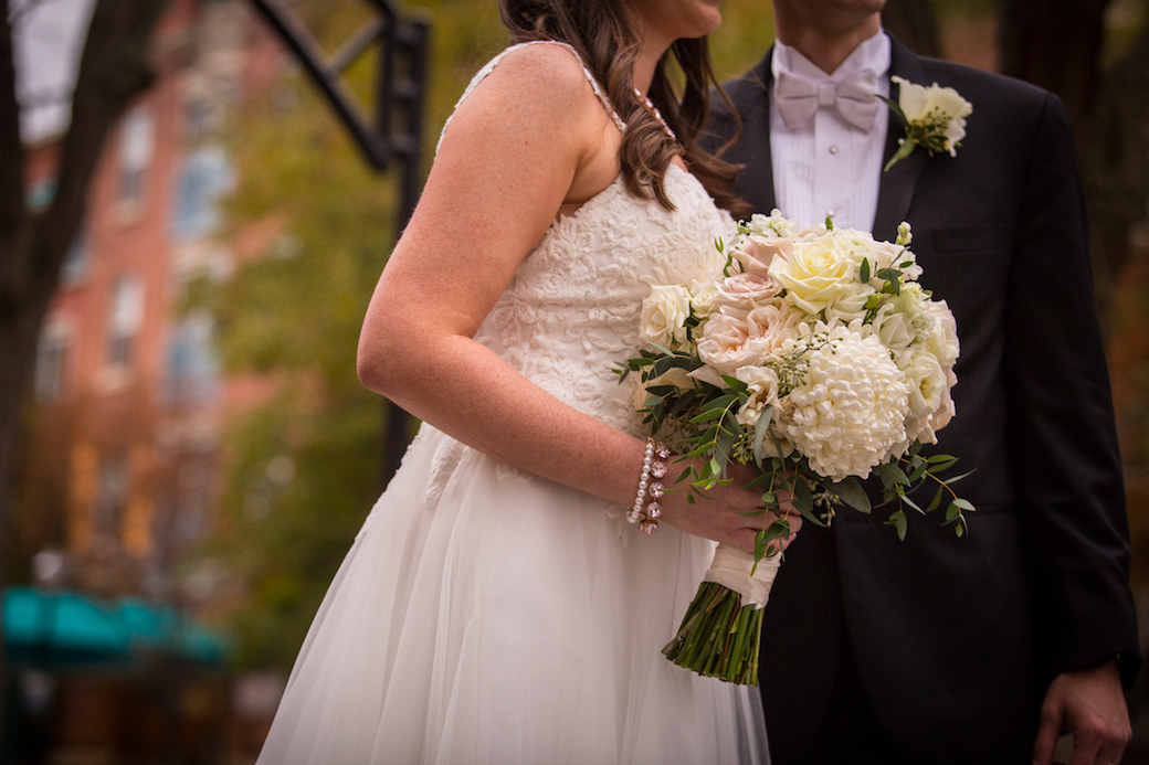 Downtown Cincinnati Wedding with blush and white palette. 