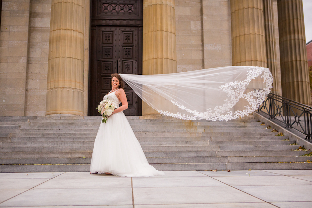 Downtown Cincinnati Wedding with blush and white palette. 