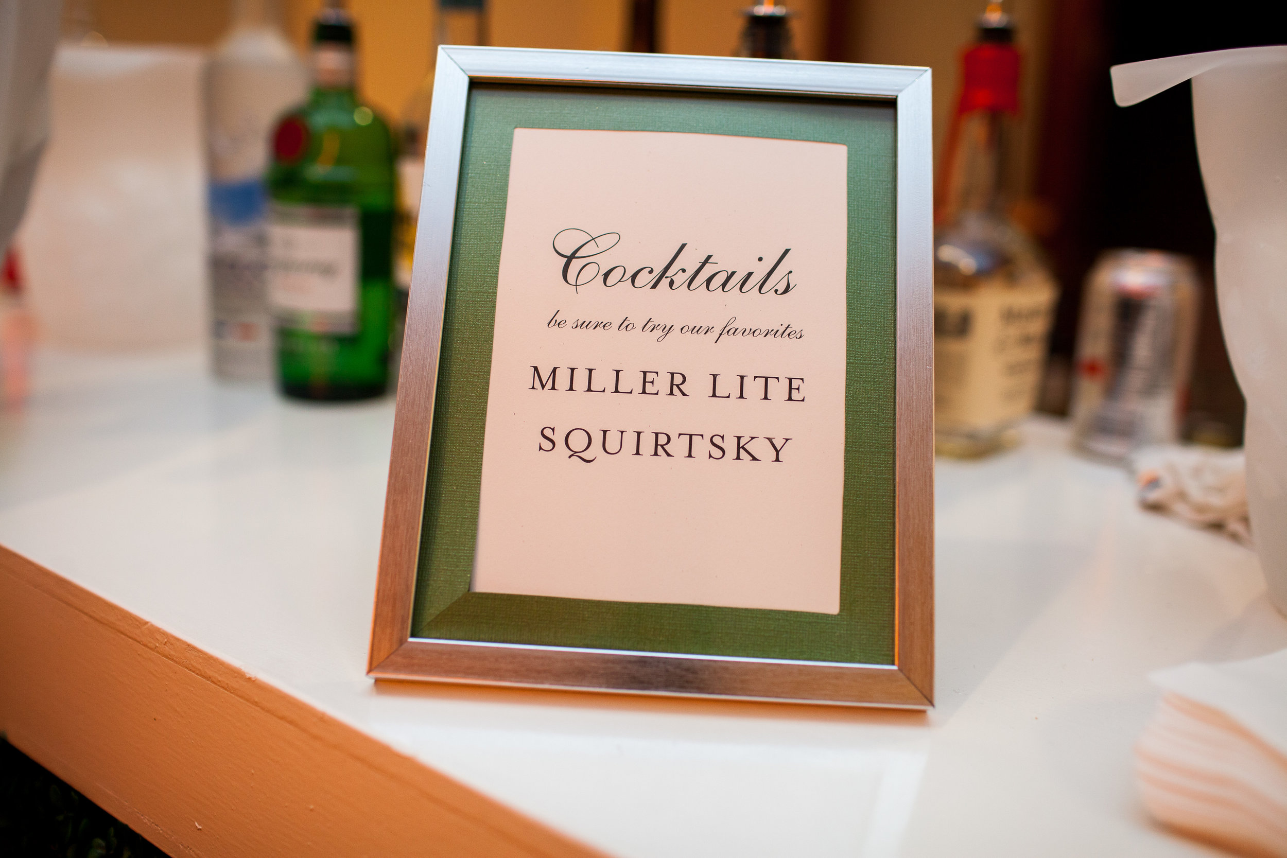 Cocktails signage for Modern Elegant Cincinnati wedding at The Center. Photo Nathan Peel Photography