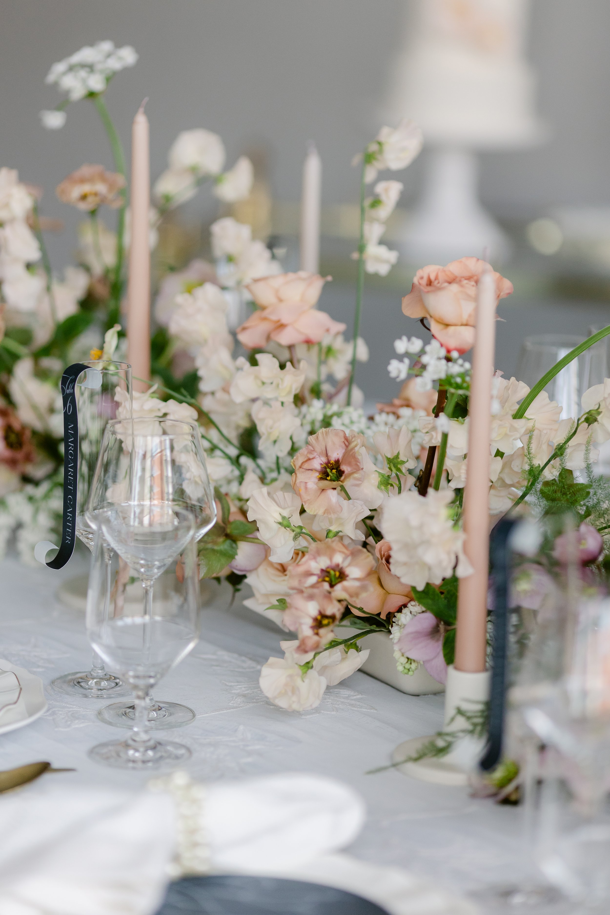 Wedding reception with spring florals