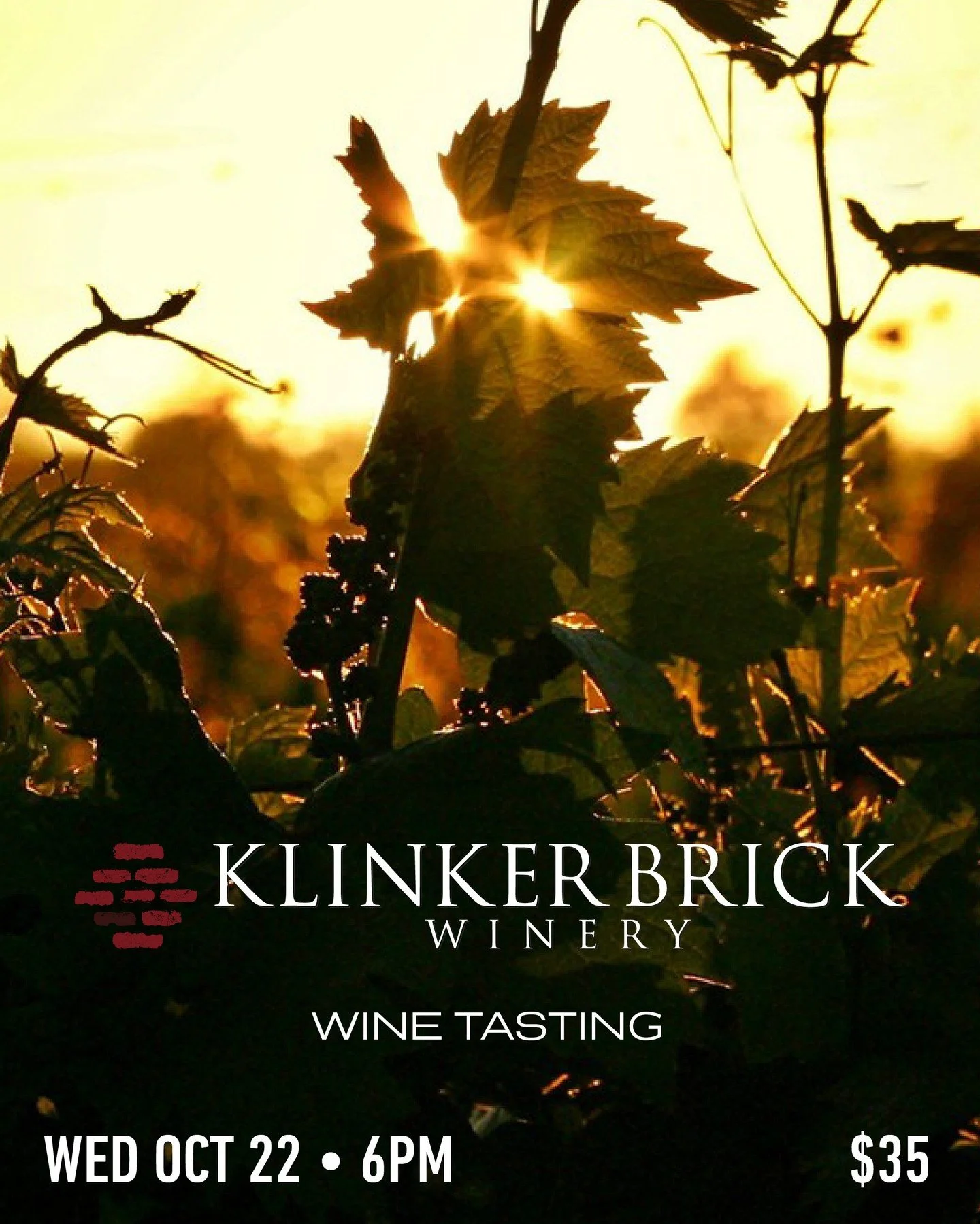 Discounts for the Klinker Brick Wine Tasting end this weekend! Get 2 tickets for $50! That's $10 off each ticket. It happens automatically when you check out (it's not in the cart until checkout). The Early Bird discount ends Sunday Oct 5 at 11:59pm!