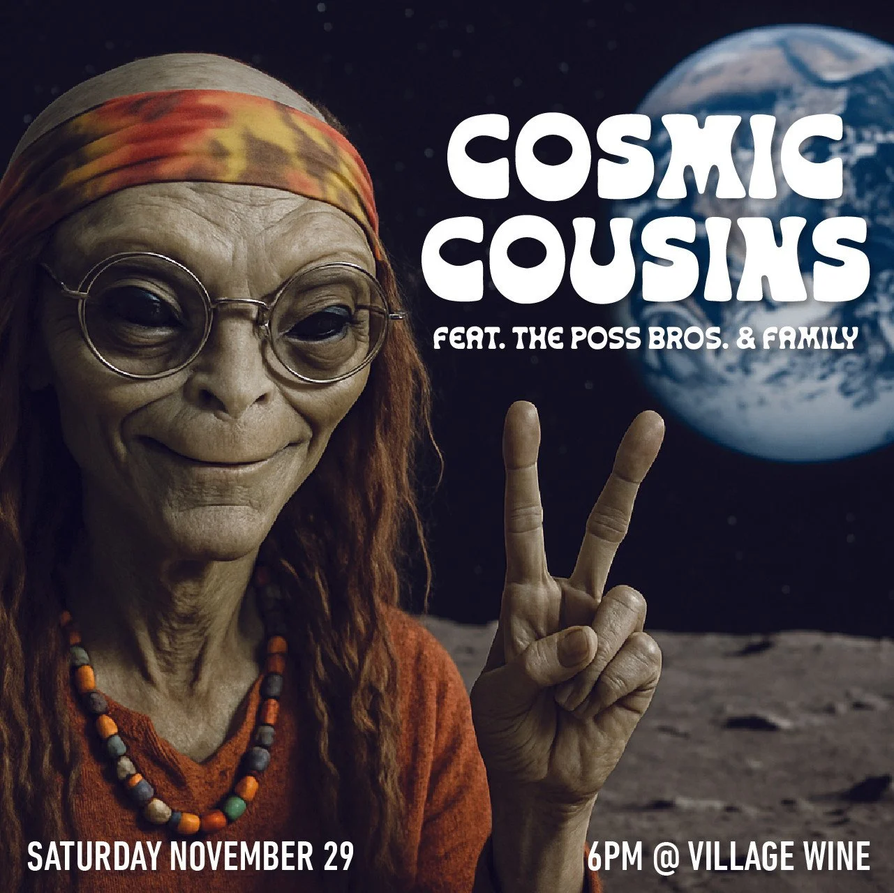 Join us for the Cosmic Cousins this Saturday. All the Poss Bros, their family, and special guests. It's a cosmic family affair.