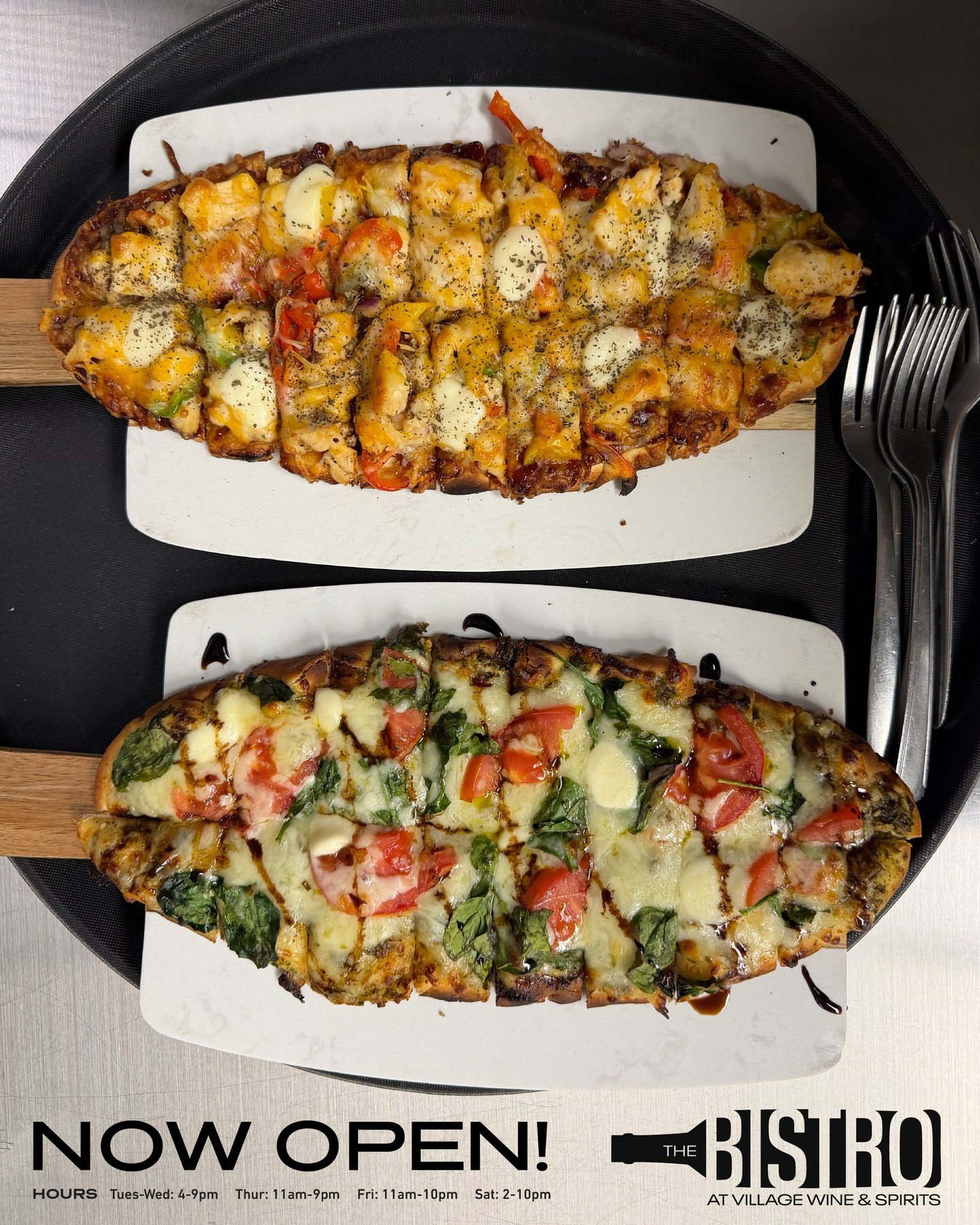 Our Bistro is now officially open! Flatbreads, paninis, shareables, and things to munch on while drinking wine! Chef Eric has lots of ideas for specials, so ask your server what they might be! We are also able to cater lunches to offices downtown or 