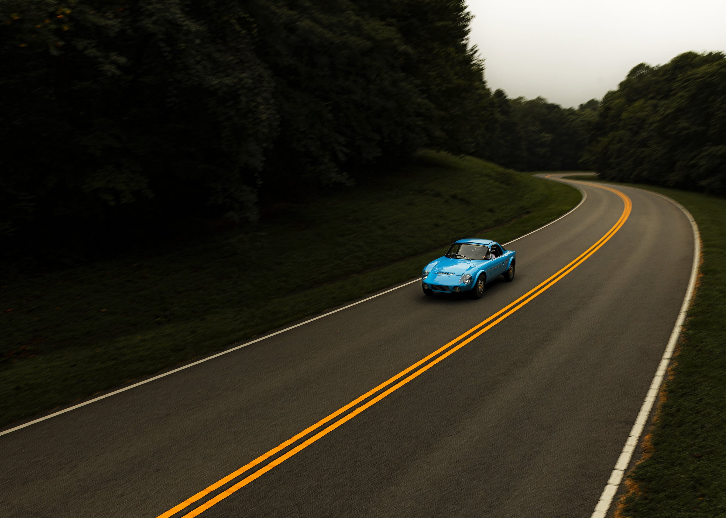 Matra Djet photographed along the Natchez Trace Parkway outside Nashville, Tennessee for Road and Track Magazine