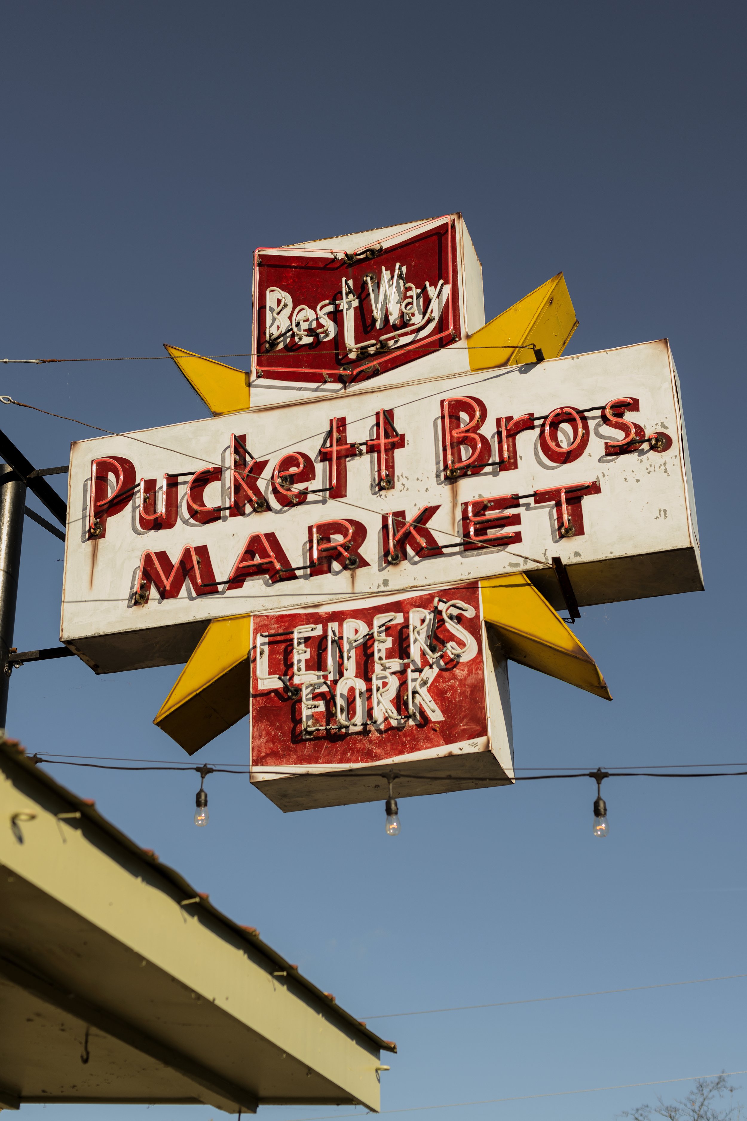 Vintage Pucket Brothers Market signage in Leipers Fork, Tennessee