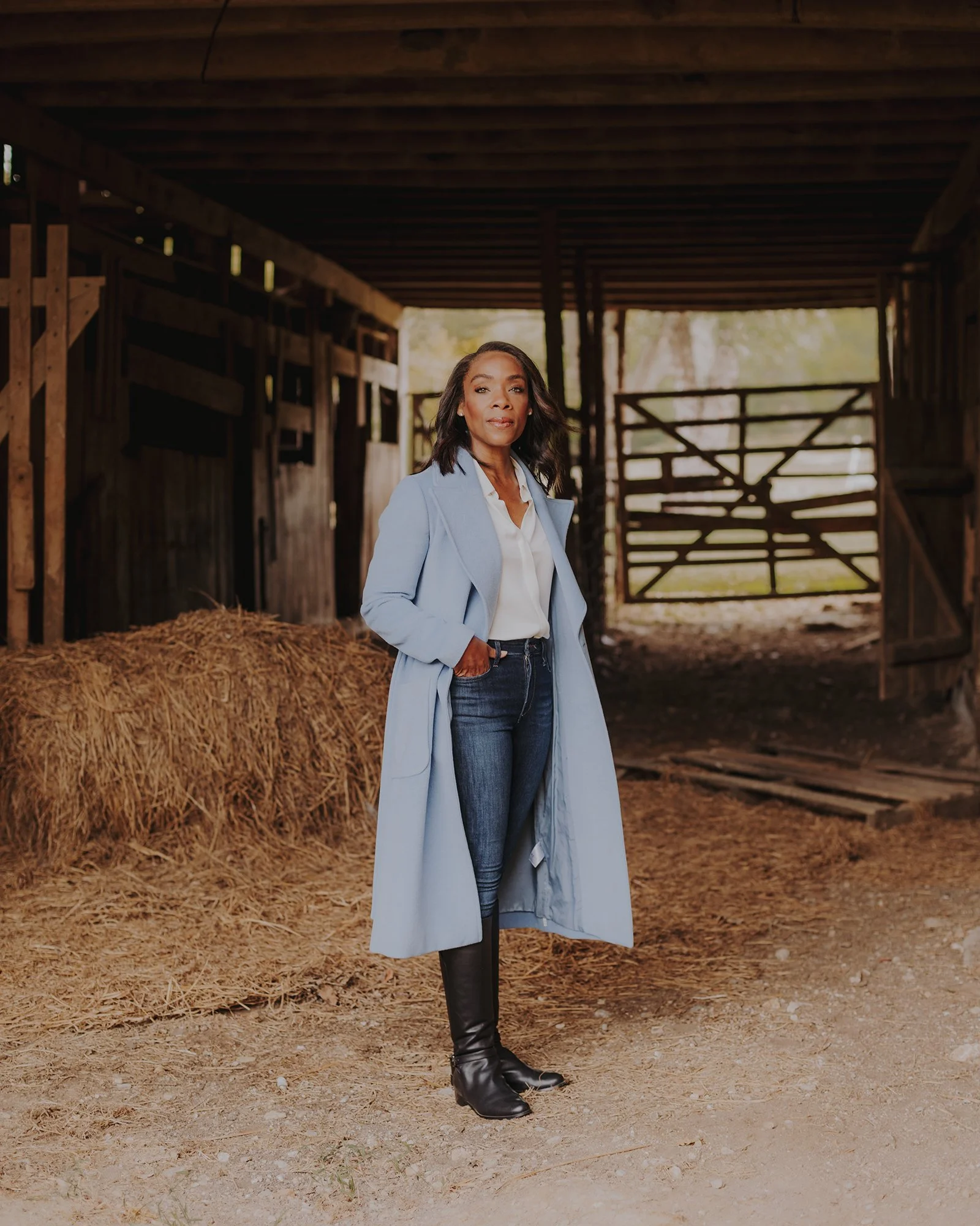 Fawn Weaver, CEO of Uncle Nearest Distillery, in a rustic barn in Tennessee