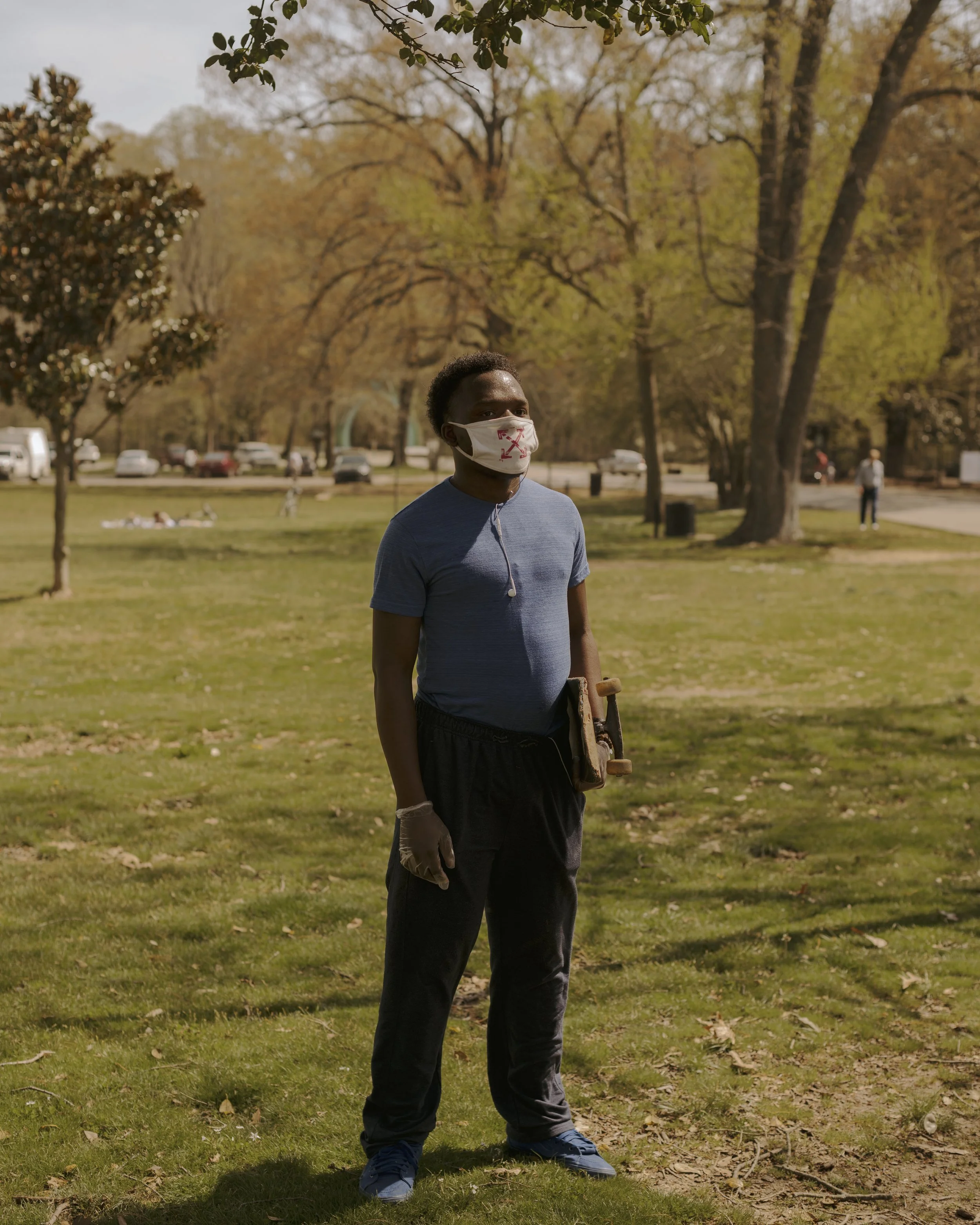 A black man skateboarding in Overton Park in Memphis, Tennessee