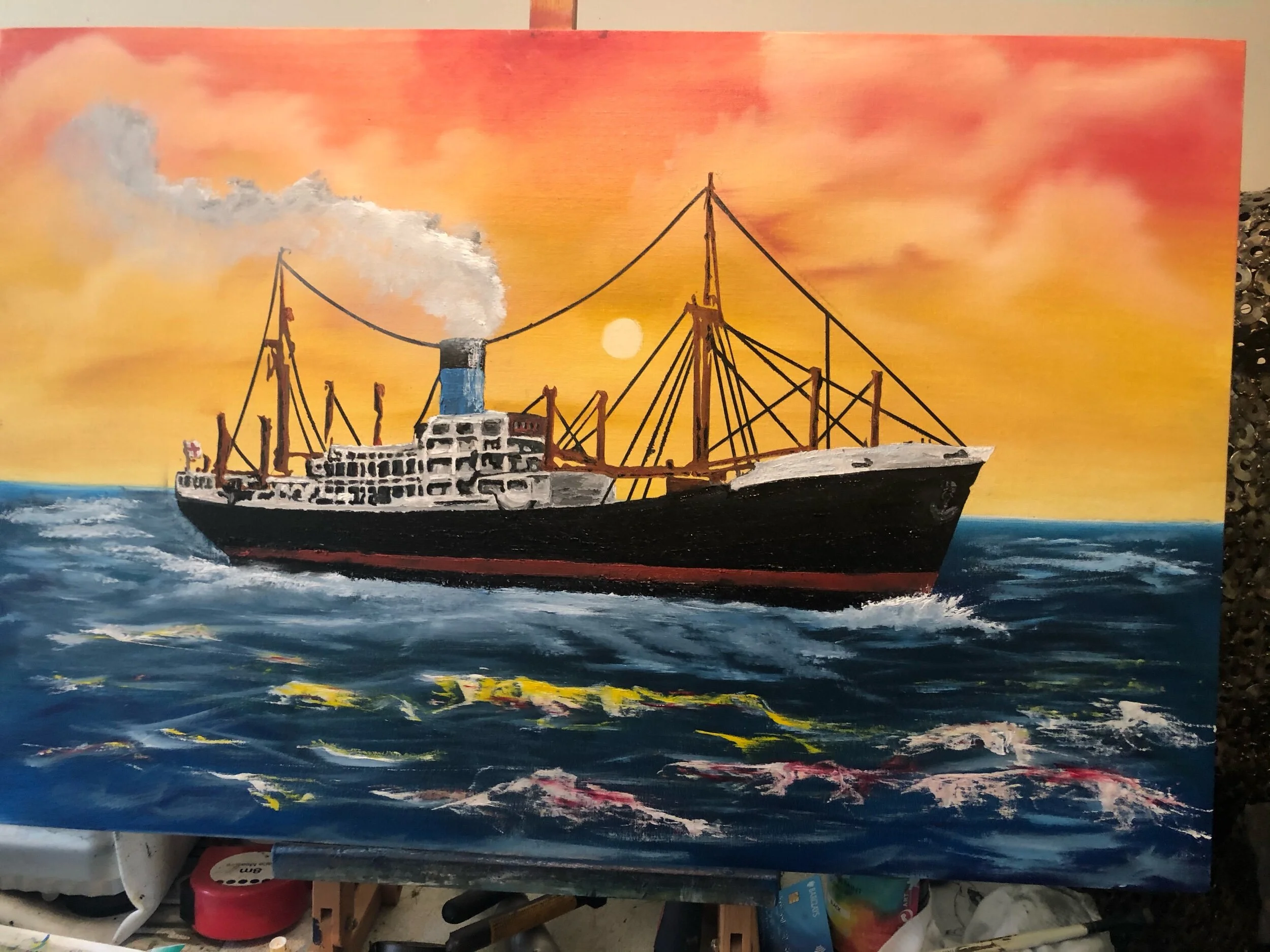 Blue funnel line ship   