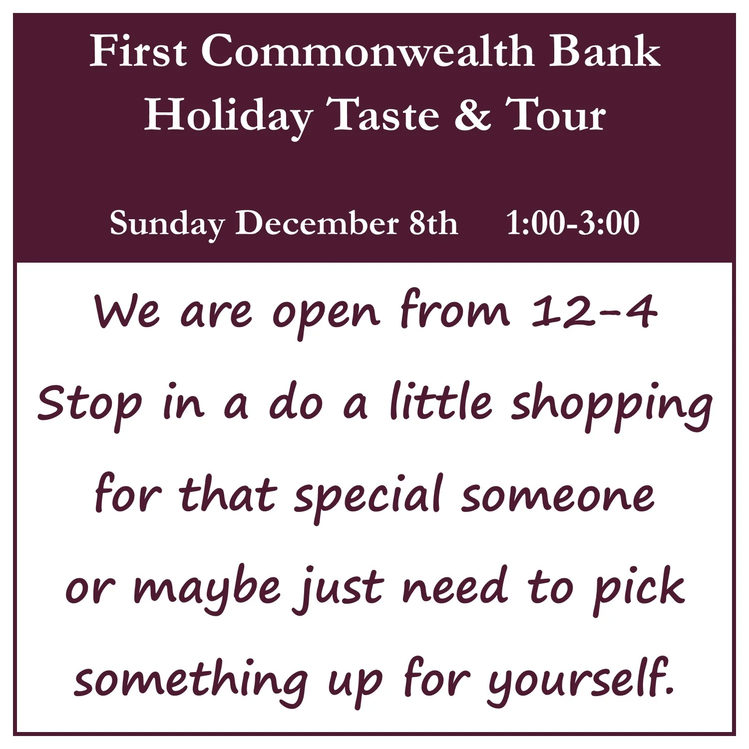 First Commonwealth Bank Holiday Taste &amp; Tour