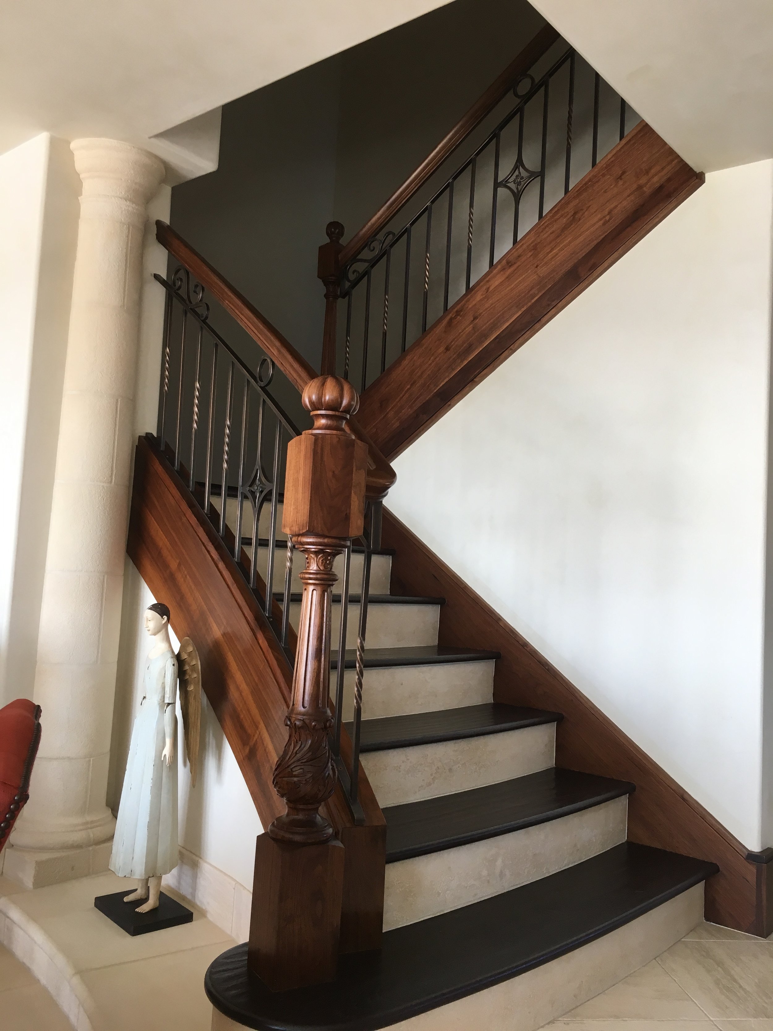 Wrought Bronze Railing with Wood Handrail